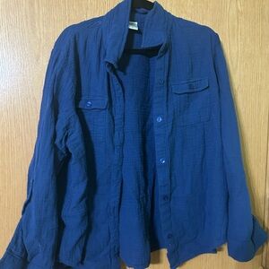 Blair Navy Blue 100% Cotton 3/4 Sleeve Button Up Shirt Light weight